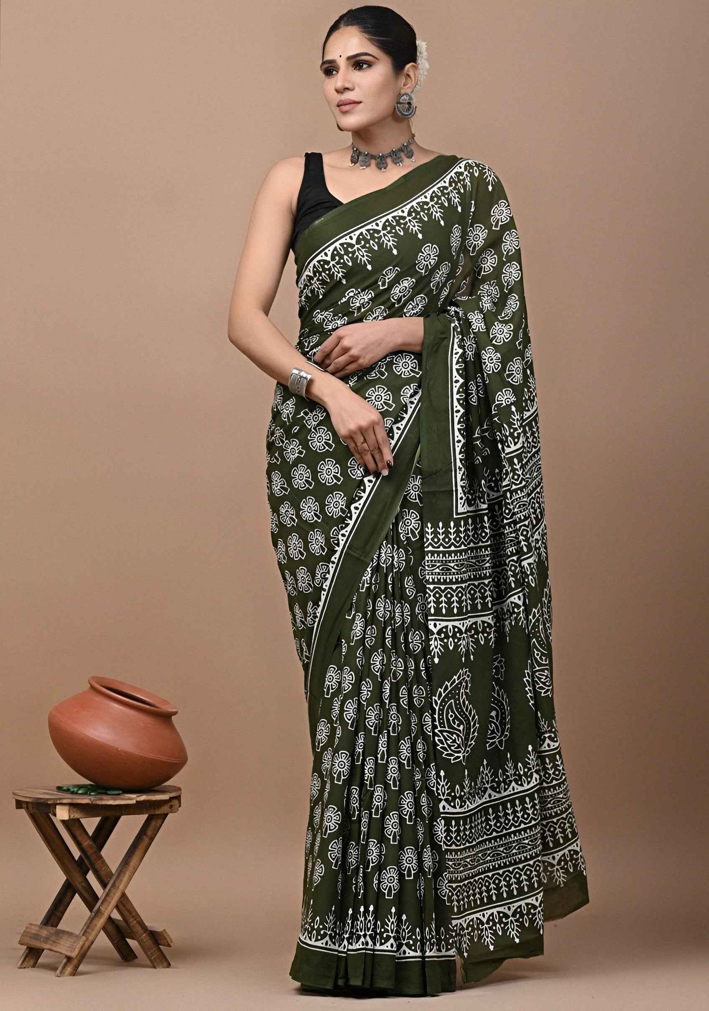 Printed Ikkat Pure Cotton Saree