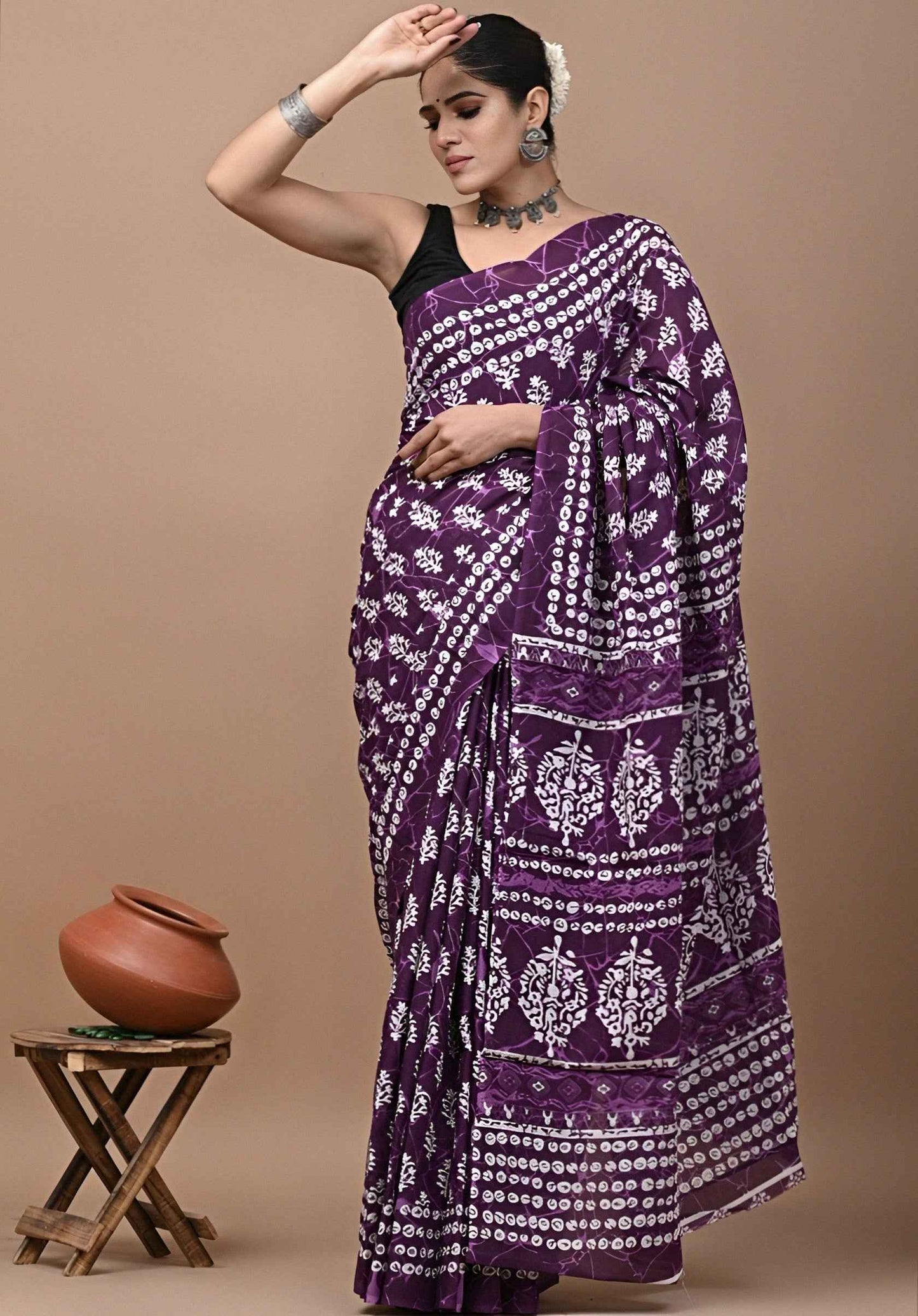 Printed Ikkat Pure Cotton Saree