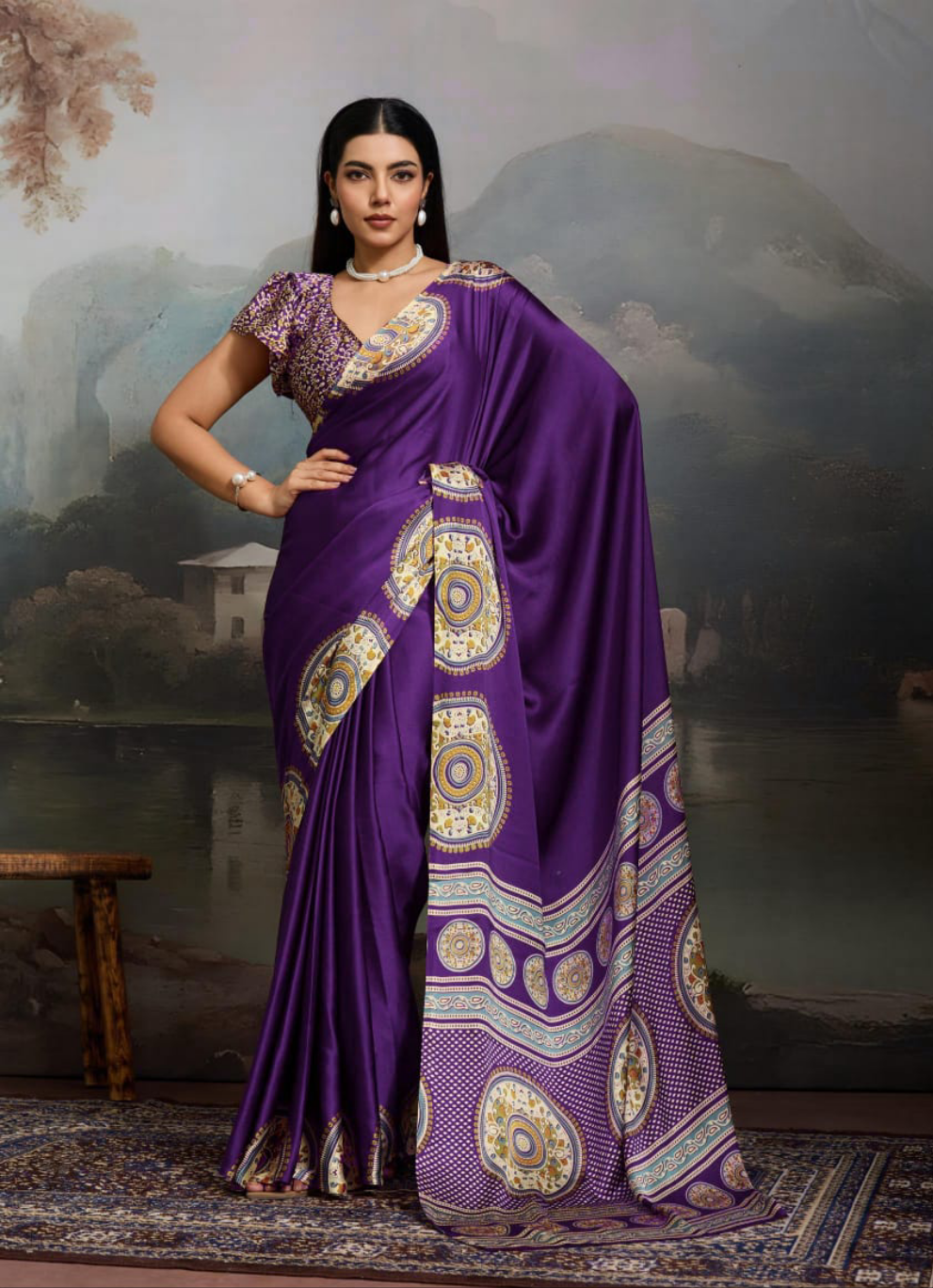 Pure Satin Ajrak Printed Saree - Super Sarees