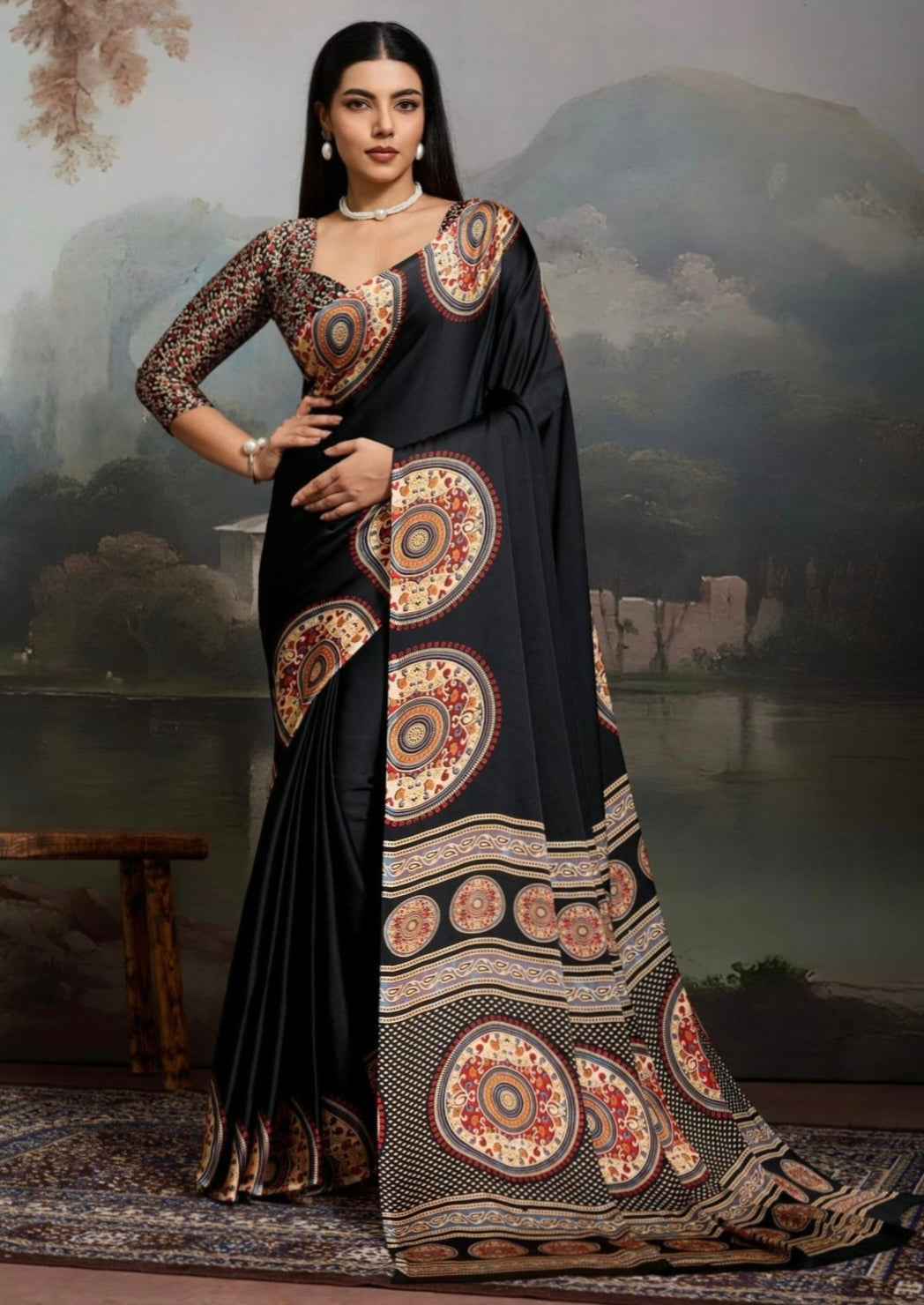 Pure Satin Ajrak Printed Saree