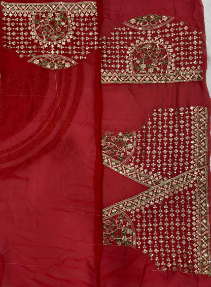 Cherry Red Space Silk Saree