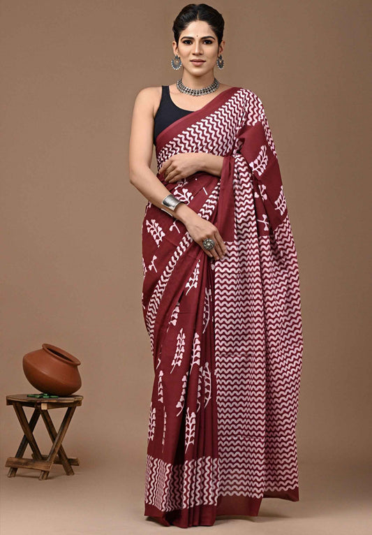 Printed Ikkat Pure Cotton Saree