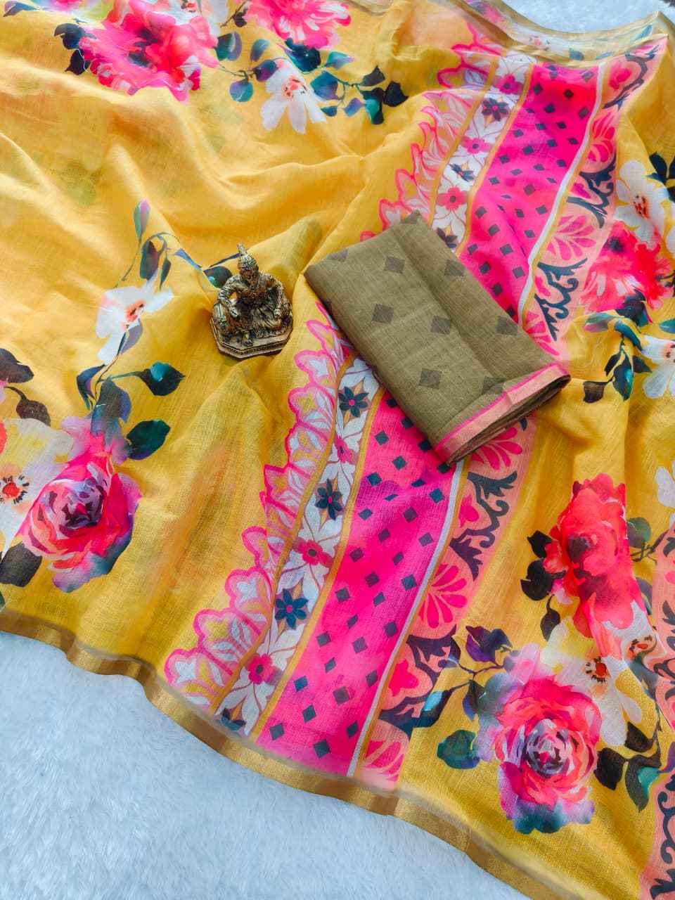Tissue Linen Floral Print Saree