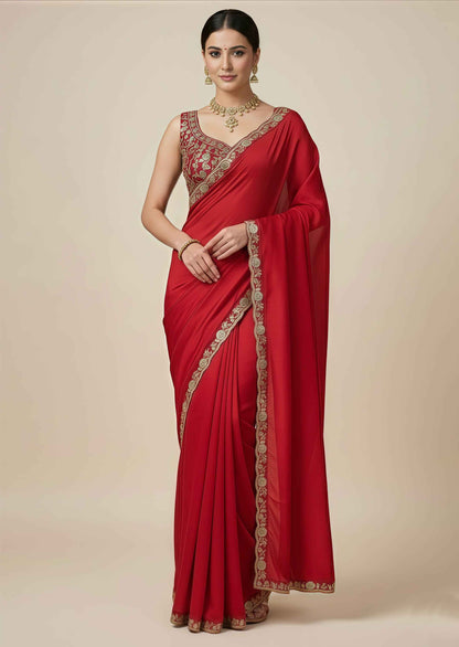 Designer Red Color Soft Saree