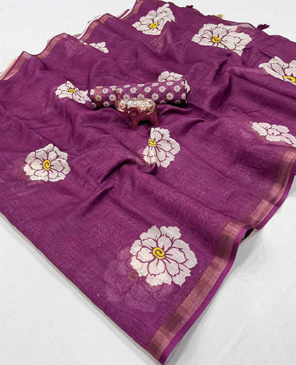 Soft Linen Print Saree