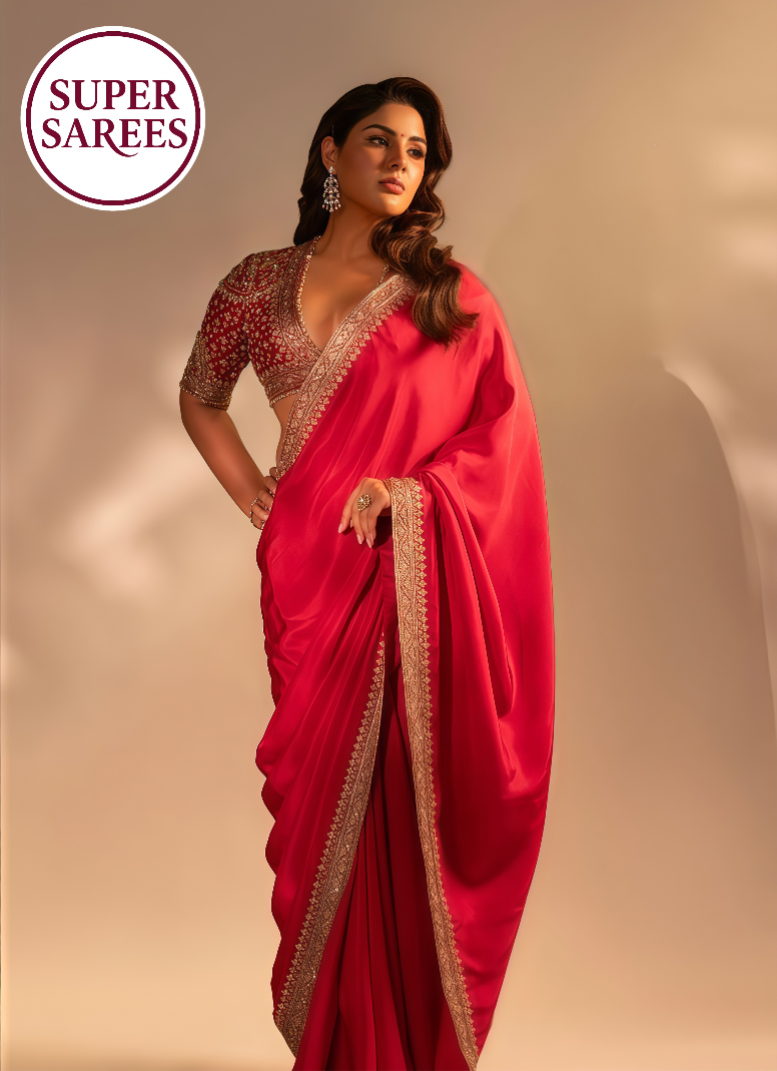 Cherry Red Space Silk Saree