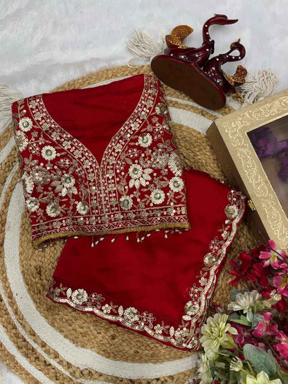 Designer Red Color Soft Saree