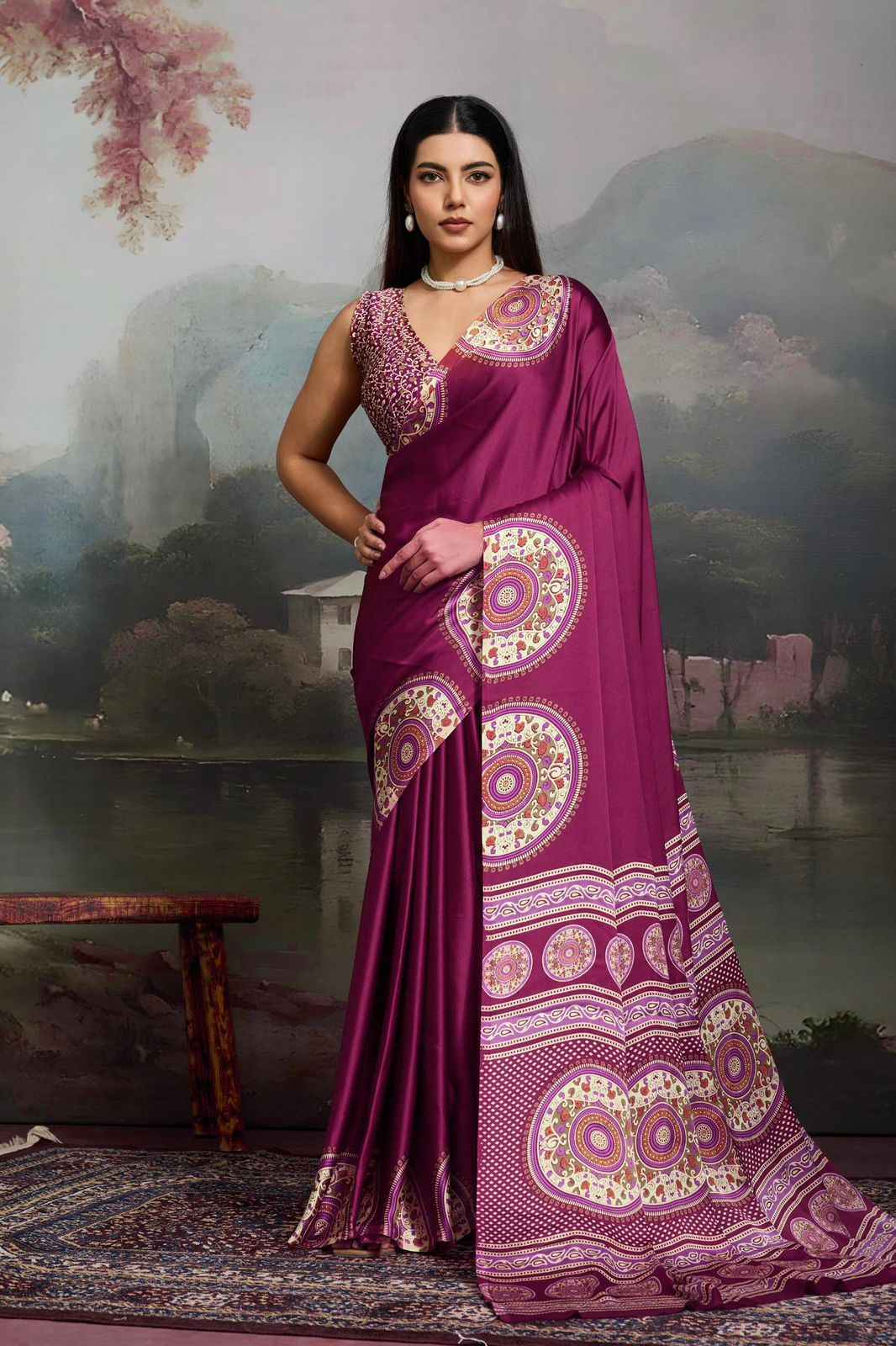 Pure Satin Ajrak Printed Saree